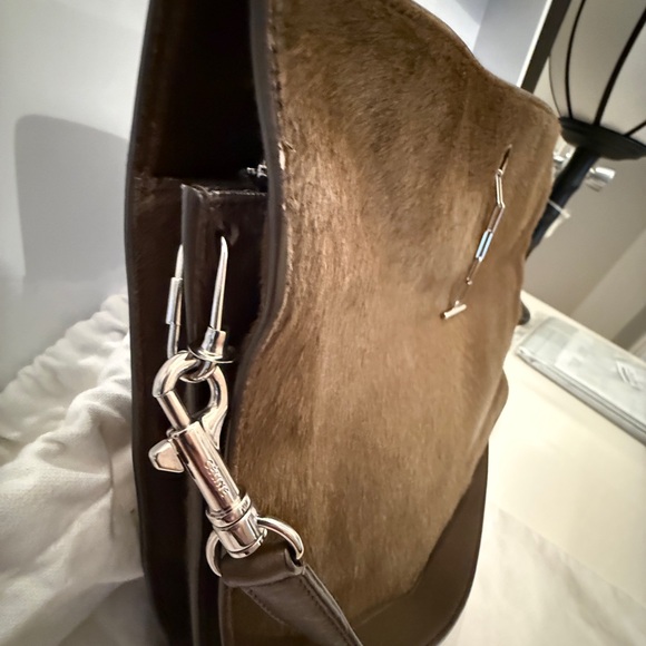 Celine Calf Hair, leather Olive Green Shoulder handbag with silver hardware. - Picture 5 of 10